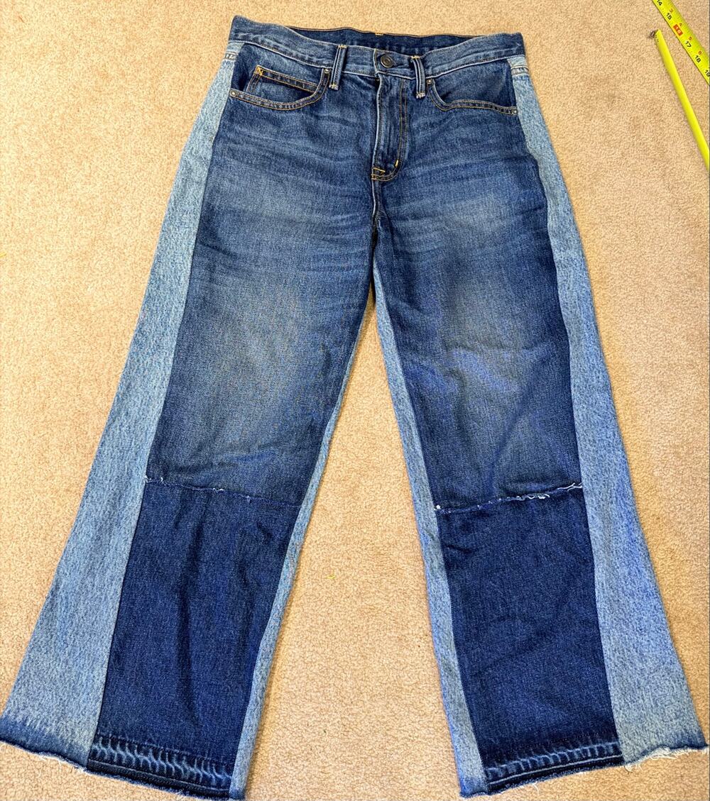 NOEND Womens Size 26 Blue Two-Tone Colorblock Cropped Wide Leg Raw Hem Jeans